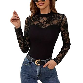 Womens Mesh Long Sleeve Shirts Fashion Clothing Turtle Necks Sheer Slim Fit Going Out Outfits