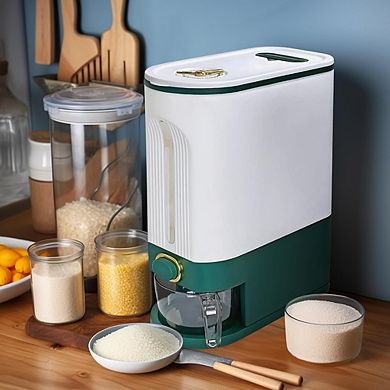 25 Lb Airtight Rice Dispenser with Measuring Cup One-Touch Food Storage Container