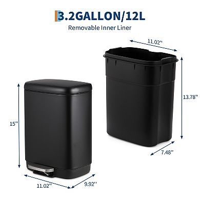 Step-On Stainless Steel Trash Can, Soft Close Lid, Removable Inner Bucket