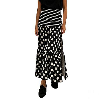 Bohemian High Waist Polka Dot Long Skirt with Elastic Waist & Side Split