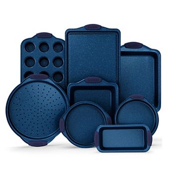 8 pc Nonstick Bakeware Set, Carbon Steel with Red Silicone Handles, PFOA-Free by Bakken