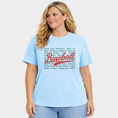 Baseball Words Stacked - Women's Plus Sized Garment Dyed Graphic T-Shirt
