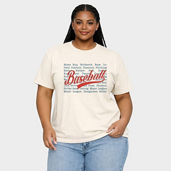 Baseball Words Stacked - Women's Plus Sized Garment Dyed Graphic T-Shirt