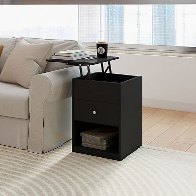 Furinno 17.72" x 17.72" x 23.43" Lift Top Nightstand Modern Bedside Table with Drawer