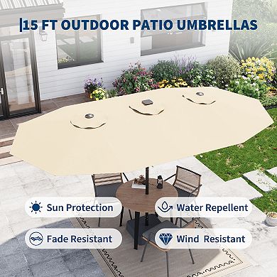 15FT Extra Large Rectangular Patio Umbrella with Stand 450×270cm, Outdoor Market Parasol