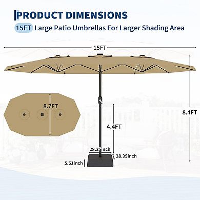 15FT Extra Large Rectangular Patio Umbrella with Stand 450×270cm, Outdoor Market Parasol