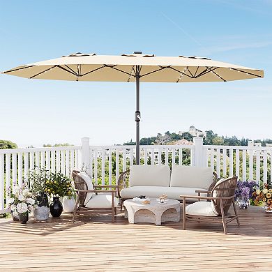 15FT Extra Large Rectangular Patio Umbrella with Stand 450×270cm, Outdoor Market Parasol