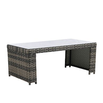 Eazegath 6-Piece Outdoor Wicker L- Shaped Sectional Sofa Set with Coffee Table and 2 Ottomans
