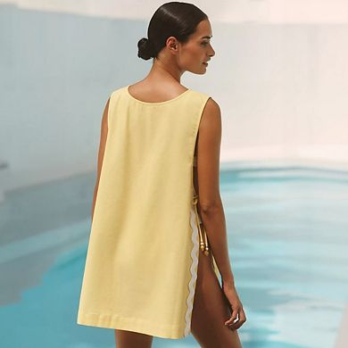 Women Crew Neck Sleeveless Casual Beach Side Split Swim Cover Up