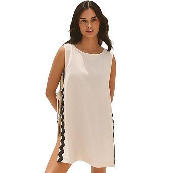 Women Crew Neck Sleeveless Casual Beach Side Split Swim Cover Up