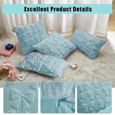 4-Pack Bow Faux Fur Pillow Covers Square & Lumbar Set for Couch, Sofa, Bed. 18x18/20x12 Inch