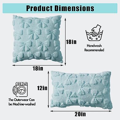 4-Pack Bow Faux Fur Pillow Covers Square & Lumbar Set for Couch, Sofa, Bed. 18x18/20x12 Inch
