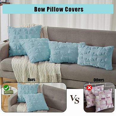 4-Pack Bow Faux Fur Pillow Covers Square & Lumbar Set for Couch, Sofa, Bed. 18x18/20x12 Inch