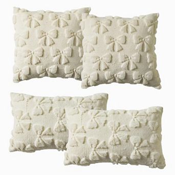 4-Pack Bow Faux Fur Pillow Covers Square & Lumbar Set for Couch, Sofa, Bed. 18x18/20x12 Inch