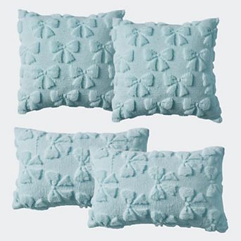 4-Pack Bow Faux Fur Pillow Covers Square & Lumbar Set for Couch, Sofa, Bed. 18x18/20x12 Inch