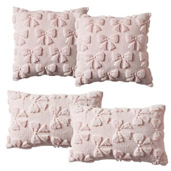 4-Pack Bow Faux Fur Pillow Covers Square & Lumbar Set for Couch, Sofa, Bed. 18x18/20x12 Inch