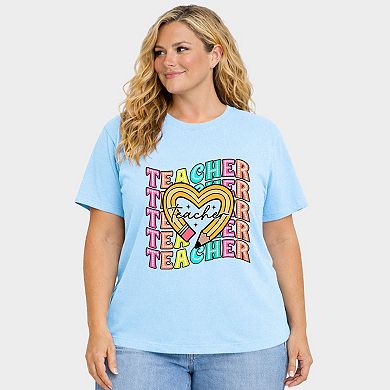 Teacher Pencil Heart - Women's Plus Sized Garment Dyed Graphic T-Shirt