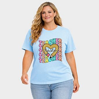 Teacher Pencil Heart - Women's Plus Sized Garment Dyed Graphic T-Shirt