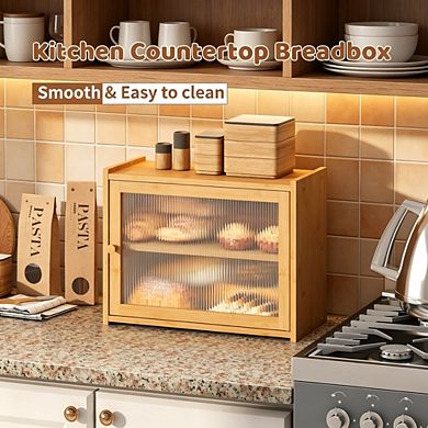 Large capacity bread box, farmhouse style, 100% bamboo bread storage box with transparent window.