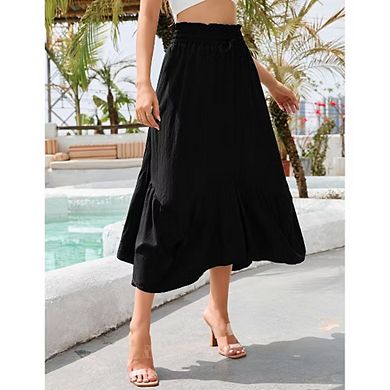 Vintage Midi Skirt for Women Elastic Drawstring Renaissance Irregular Ruffle Flowy Boho Long Skirts