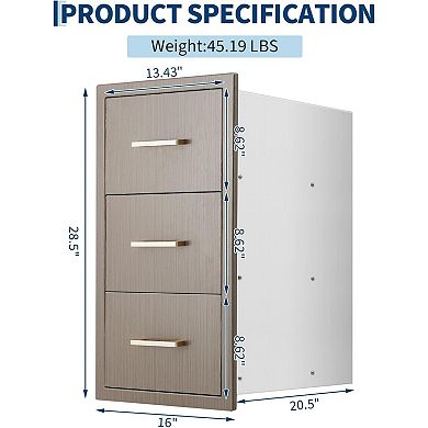 Flush Mount Triple Access BBQ Drawers with Stainless Steel Handle