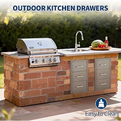 Flush Mount Triple Access BBQ Drawers with Stainless Steel Handle