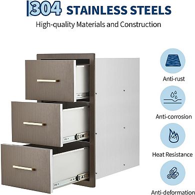 Flush Mount Triple Access BBQ Drawers with Stainless Steel Handle