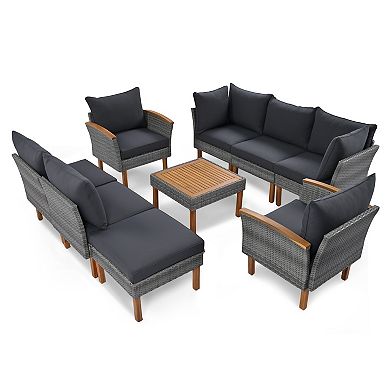 Eazegath 9-Piece Outdoor Wicker Sectional Conversation Sofa Set with Coffee Table and Cushions