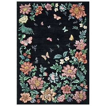 Washable Floral Area Rug Non-Slip Low Pile Carpet, Stain Resistant, Machine Washable