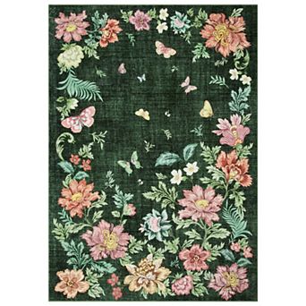 Washable Floral Area Rug Non-Slip Low Pile Carpet, Stain Resistant, Machine Washable