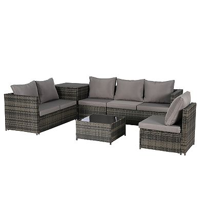 Eazegath 6-Piece Outdoor Wicker L- Shaped Sectional Sofa Set with Storage Box and Coffee Table