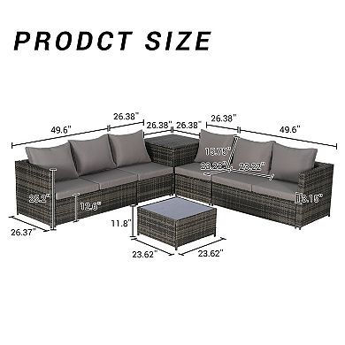 Eazegath 6-Piece Outdoor Wicker L- Shaped Sectional Sofa Set with Storage Box and Coffee Table