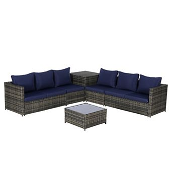 Eazegath 6 pc Outdoor Wicker L- Shaped Sectional Sofa Set with Storage Box and Coffee Table
