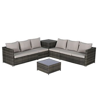 Eazegath 6 pc Outdoor Wicker L- Shaped Sectional Sofa Set with Storage Box and Coffee Table