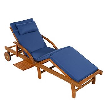 Eazegath 77.5" Outdoor Wood Adjustable Chaise Lounge Chair with Cushions and Side Tray