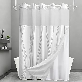 No-Hook Shower Curtain with Snap-In Liner, Waterproof, Mesh Window