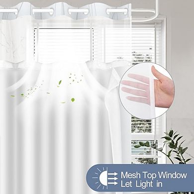 No-Hook Shower Curtain with Snap-In Liner, Waterproof, Mesh Window