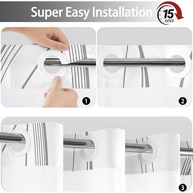 No-Hook Shower Curtain with Snap-In Liner, Waterproof, Mesh Window