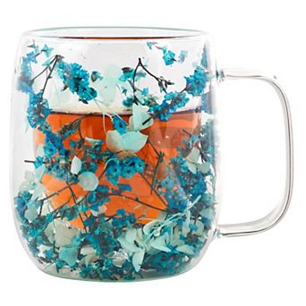 13oz Real Flower Double Wall Glass Mug Preserved Floral Tea Cup Mother's Christmas gift