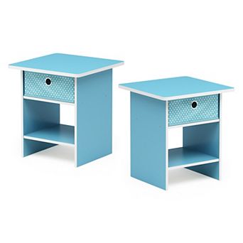 Furinno 2 Packs 15.5" x 15.5" x 17.8" Wood Nightstand Bedside Table with Drawer & Shelf