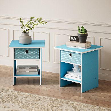 Furinno 2 Packs 15.5" x 15.5" x 17.8" Wood Nightstand Bedside Table with Drawer & Shelf