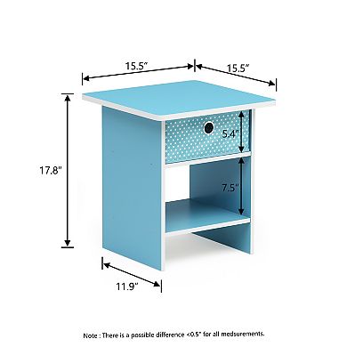 Furinno 2 Packs 15.5" x 15.5" x 17.8" Wood Nightstand Bedside Table with Drawer & Shelf