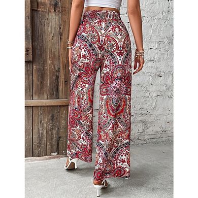 :Women's Wide Leg Pants Elastic Waist Drawstring Palazzo Trousers for Beach Vacation