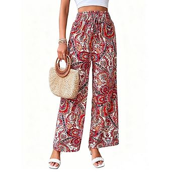 :Women's Wide Leg Pants Elastic Waist Drawstring Palazzo Trousers for Beach Vacation