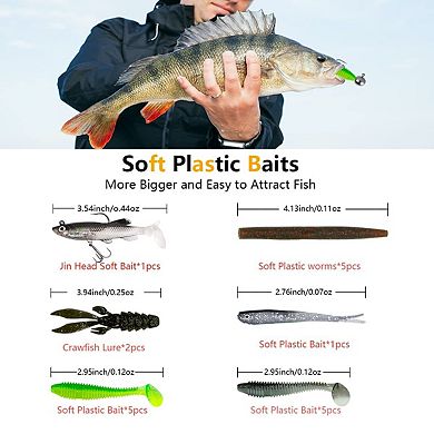 145Pcs Fishing Lures Kit Crankbaits Spinnerbaits Worms Jigs Hooks