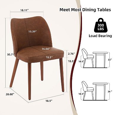 Set of 2 upholstered dining chairs with PU leather upholstery and wooden legs.