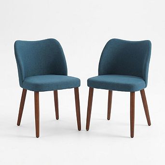 Set of 2 upholstered dining chairs with PU leather upholstery and wooden legs.