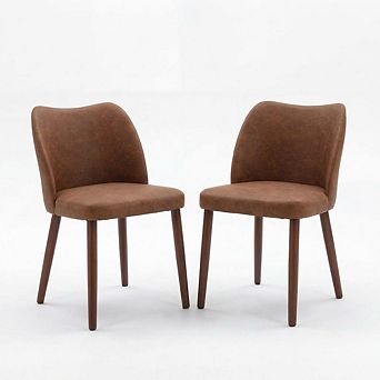 Set of 2 upholstered dining chairs with PU leather upholstery and wooden legs.