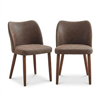 Set of 2 upholstered dining chairs with PU leather upholstery and wooden legs.