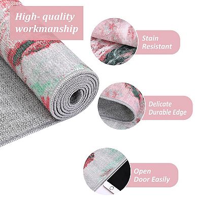 Machine Washable Non-Slip Rubberback Runner Modern Abstract Geometric Print Carpet